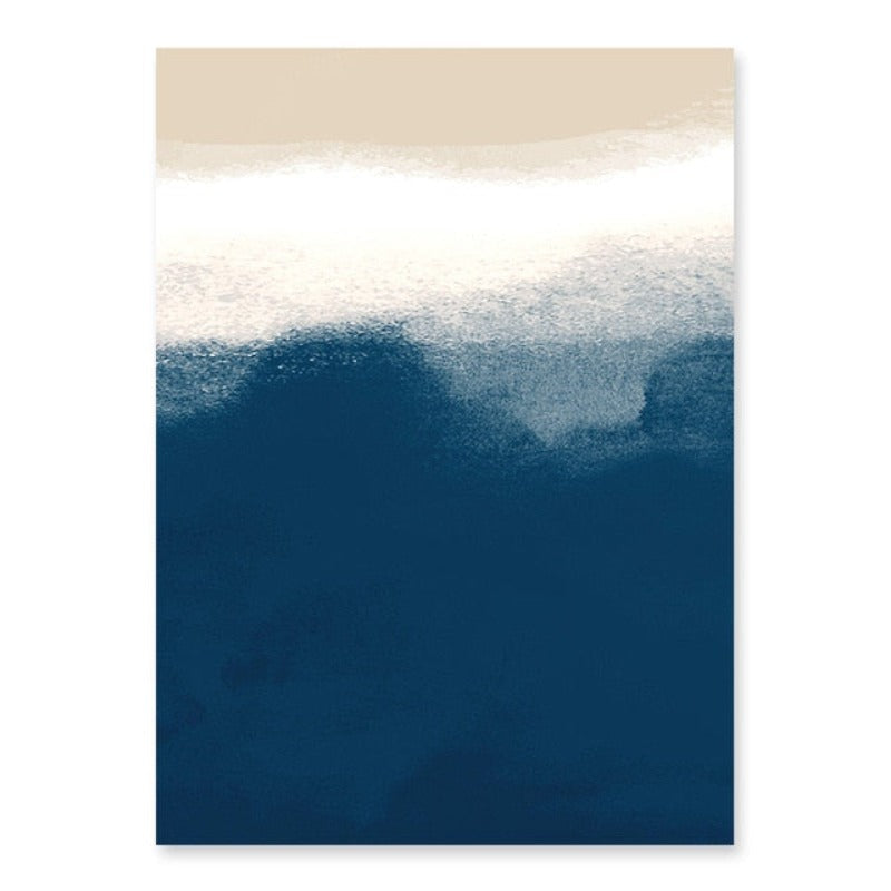 Abstrakt akvarellmaleri i marineblått og beige – lerretsbilde
