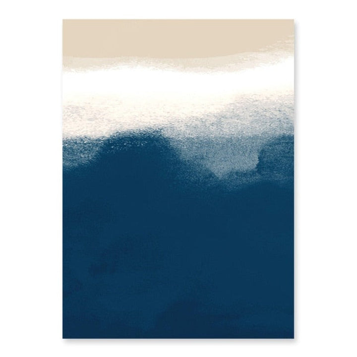 Abstrakt akvarellmaleri i marineblått og beige – lerretsbilde