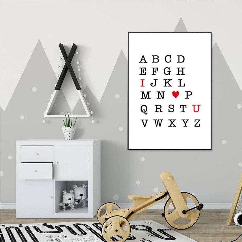 Jeg elsker deg ABC alfabet barnerom dekor veggkunst DIY - lerret veggkunst maleri