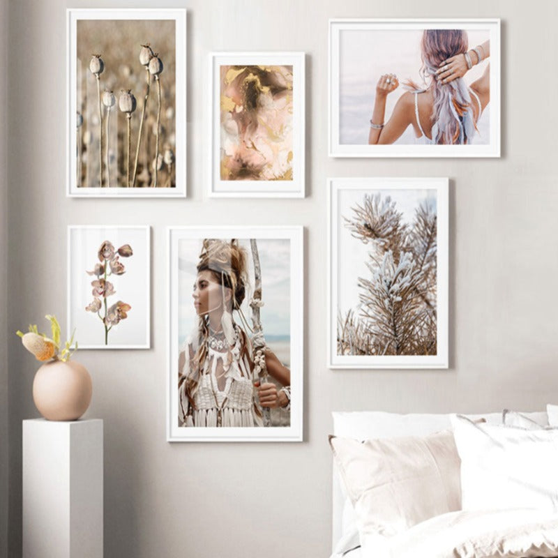 Moderne maleri med tørkede blomster – lerretbilde
