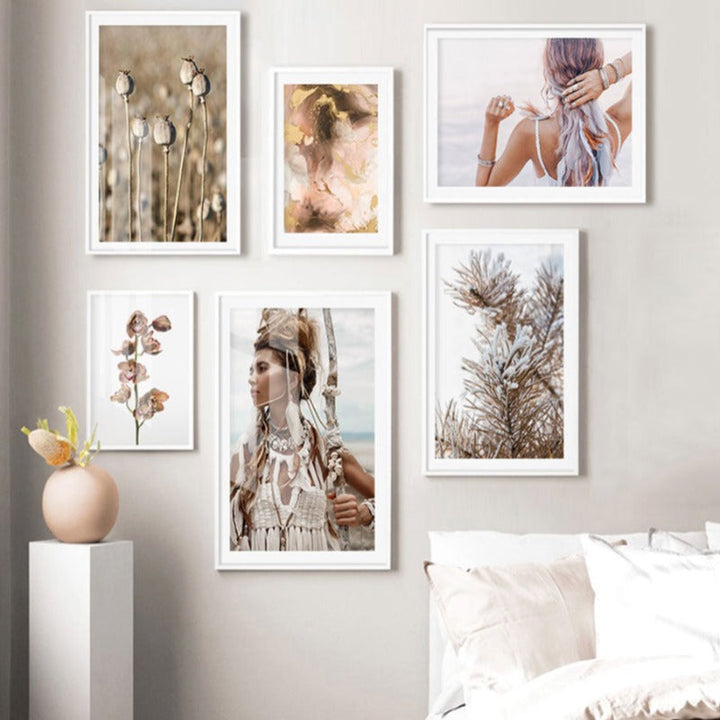 Moderne maleri med tørkede blomster – lerretbilde