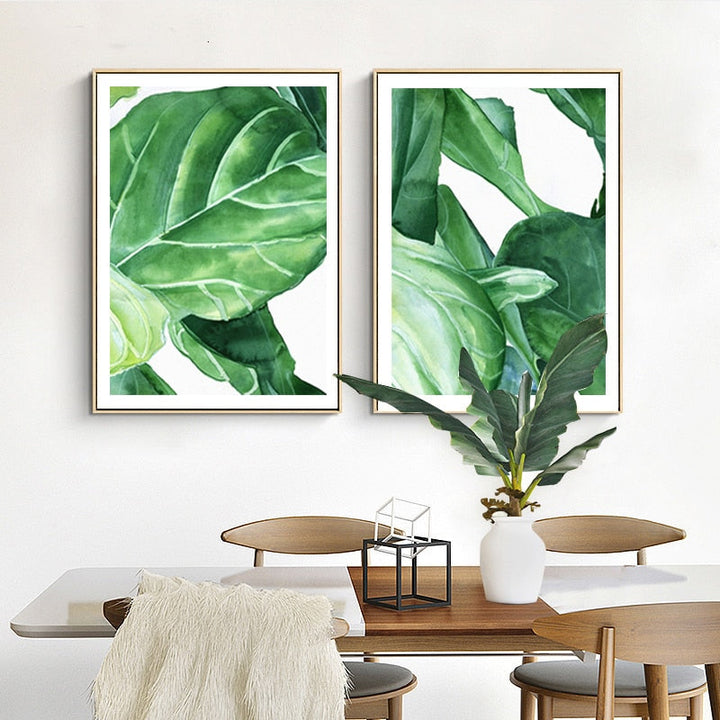 Moderne nordiske naturmotiv med tropiske blader – lerretbilde