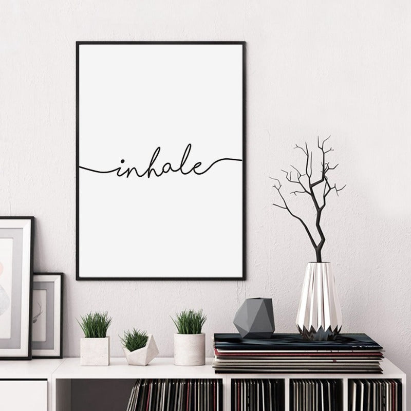 Minimalistisk Svart Hvit Puste Ut Puste Inn Buchstaben - Lerret Veggkunst Maleri