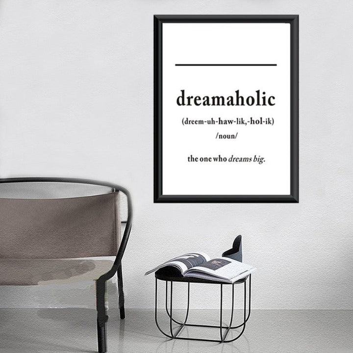 Svart & Hvit Dreamaholic Definisjon - Lerret Veggkunst Maleri | Skanto