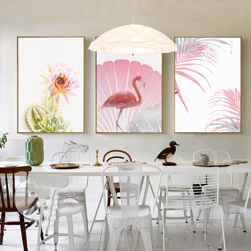 Pink Flamingo Flowers Jente - Lerret Veggkunst Maleri