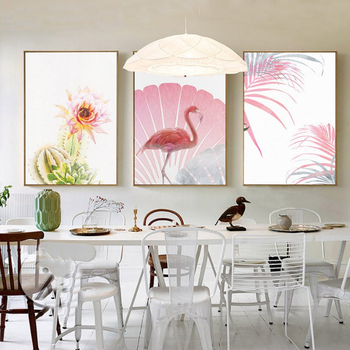 Pink Flamingo Flowers Jente - Lerret Veggkunst Maleri