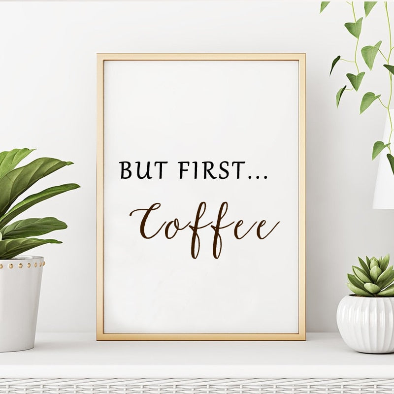Men først kaffe - Lerret veggkunst maleri | Skanto