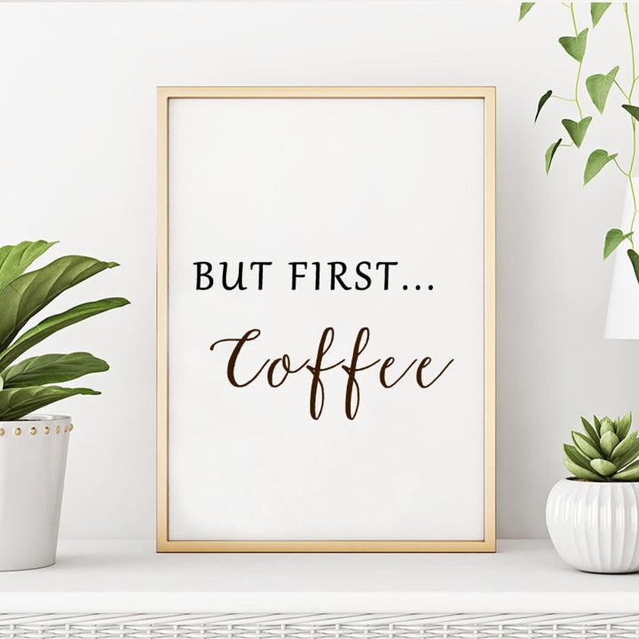 Men først kaffe - Lerret veggkunst maleri | Skanto
