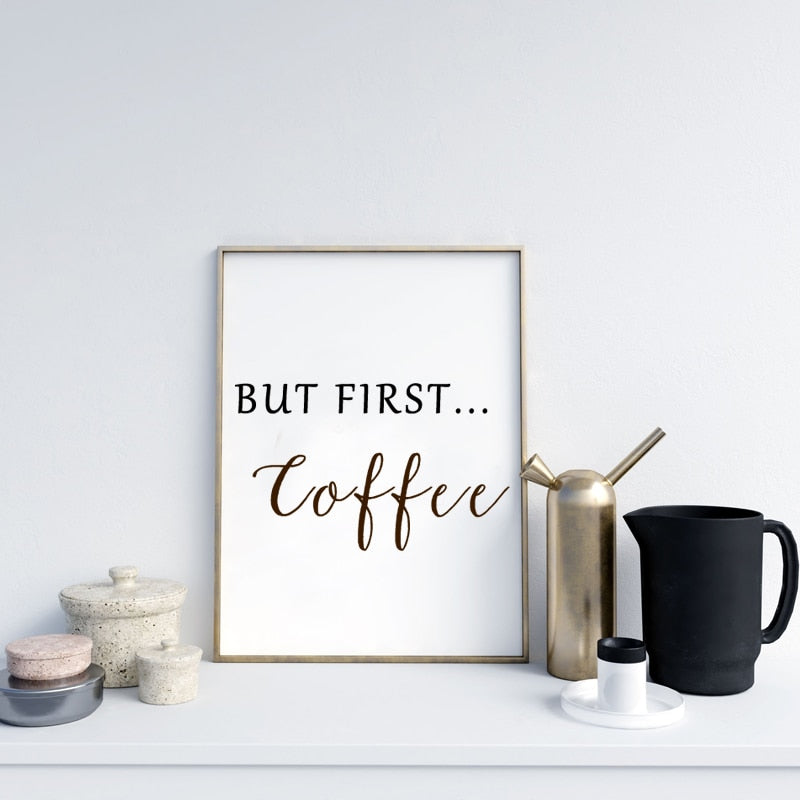 Men først kaffe - Lerret veggkunst maleri | Skanto
