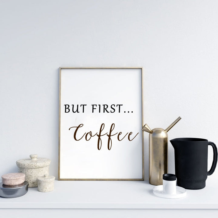 Men først kaffe - Lerret veggkunst maleri | Skanto