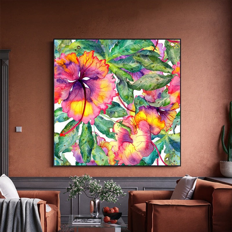 Blå Rosa Floral - Lerret Veggkunst Maleri | Skanto