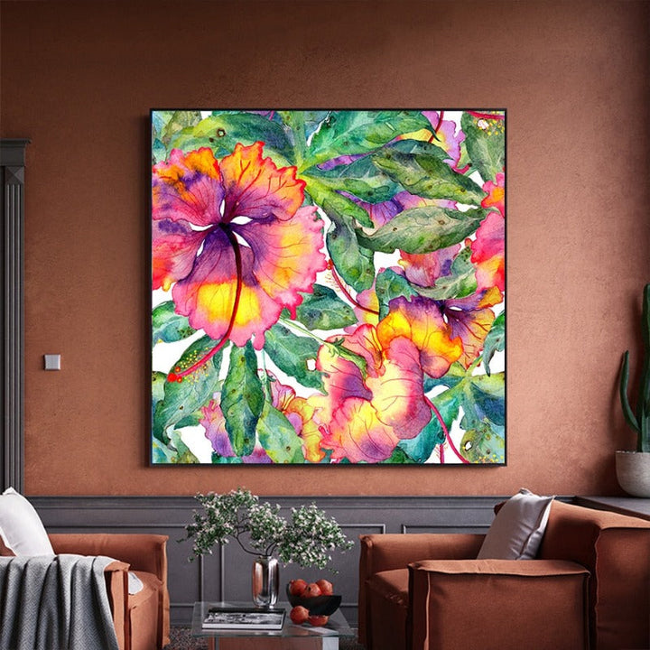 Blå Rosa Floral - Lerret Veggkunst Maleri | Skanto