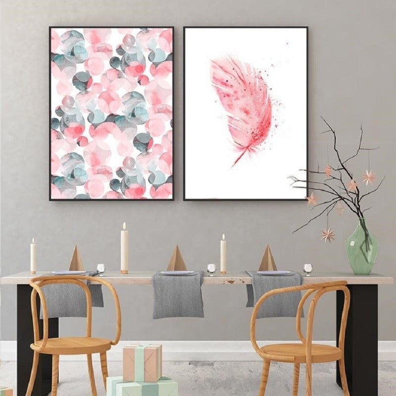 Vakre Rosa Flamingo Fjær - Lerret Veggkunst Maleri | Skanto
