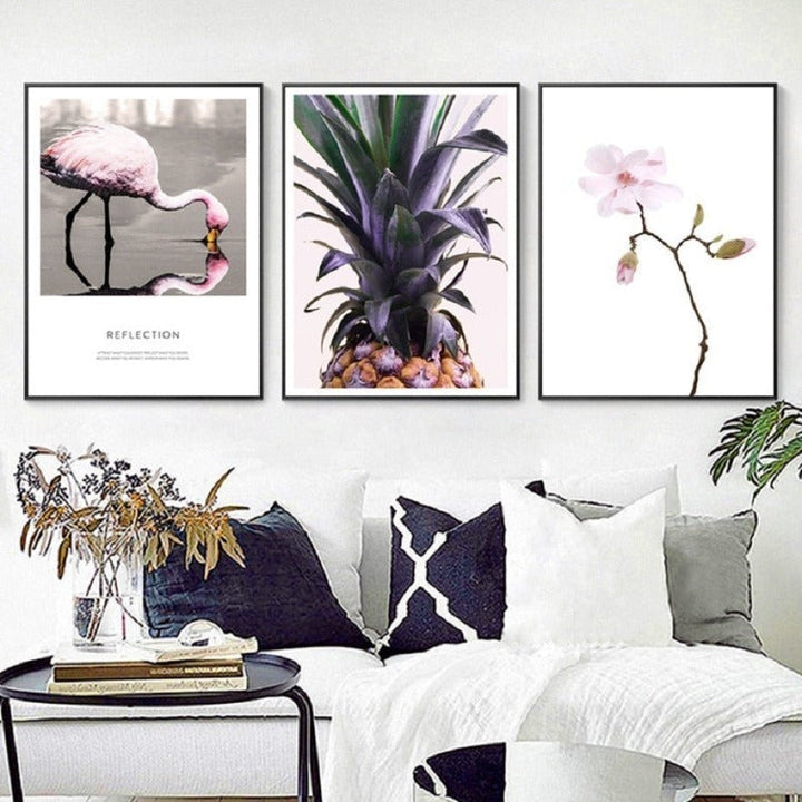 Nordisk skandinavisk blomster-ananas-motiv – lerretbilde