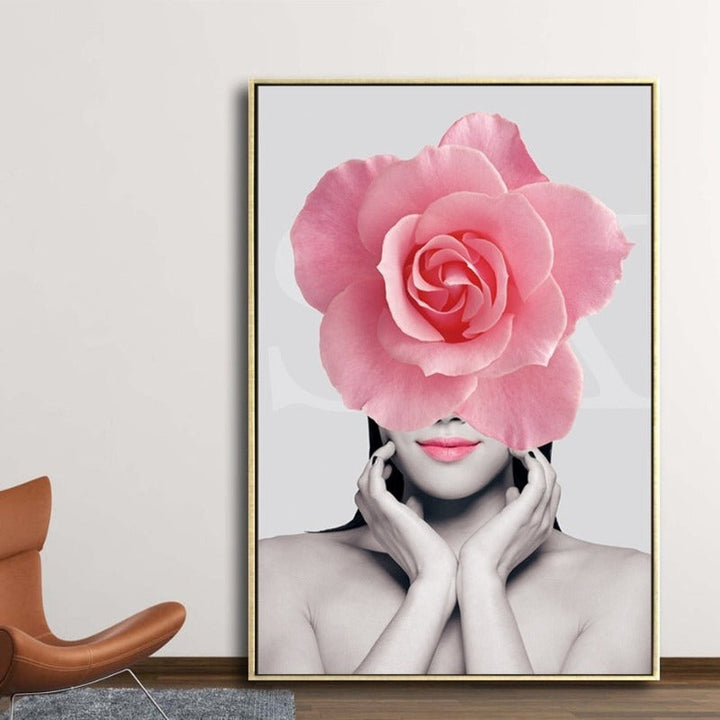 Rosa Blomst - Lerret Veggkunst Maling