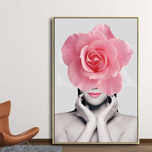 Rosa Blomst - Lerret Veggkunst Maling