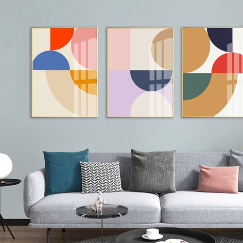 Geometrisk fargeblokker - plakat og trykk - lerret veggkunst maleri