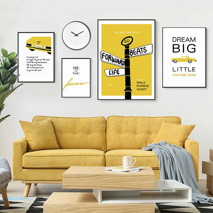 Moderne Gul Drøm Bokstaver Trykk Plakat - Lerret Veggkunst Maleri