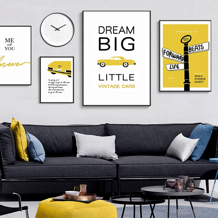 Moderne Gul Drøm Bokstaver Trykk Plakat - Lerret Veggkunst Maleri