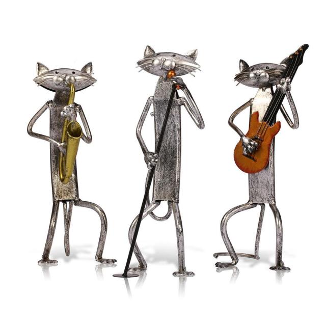 3 Mini Musiker Katter Moderne Skulptur | Skanto