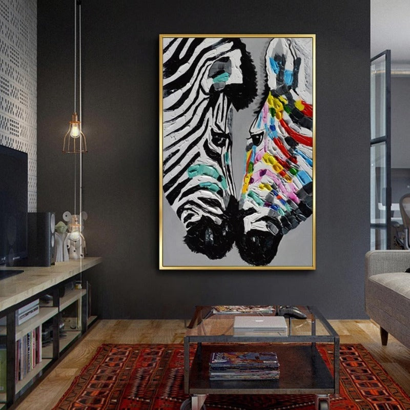 Moderne, fargerike zebra dyrebilde på lerret
