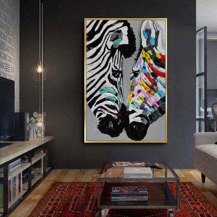 Moderne, fargerike zebra dyrebilde på lerret
