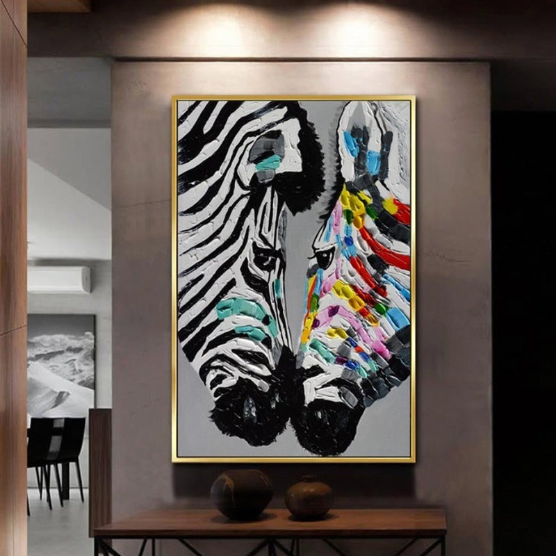 Moderne, fargerike zebra dyrebilde på lerret