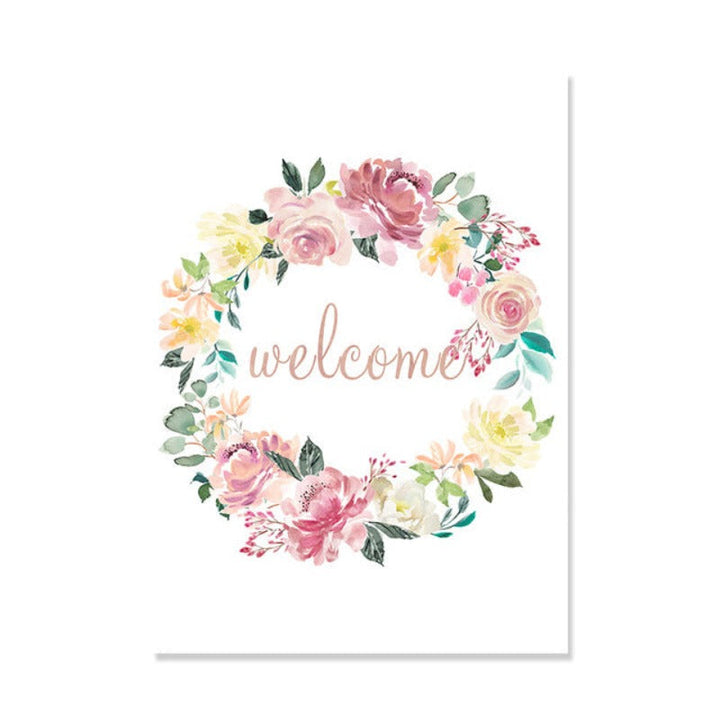 Floral Velkommen Skilt Plakat - Lerret Veggkunst Maleri