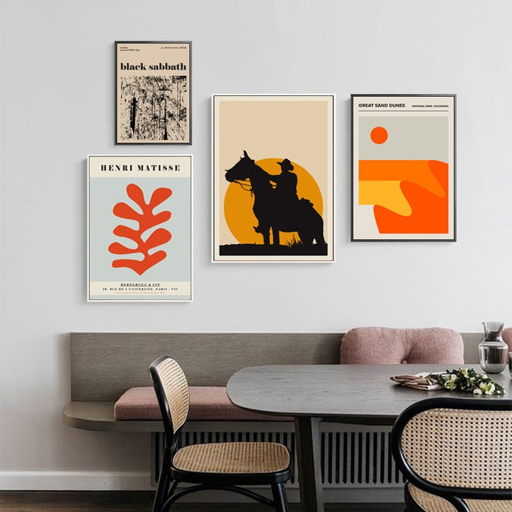 Vintage abstrakt lerretsmaleri, geometrisk veggkunst
