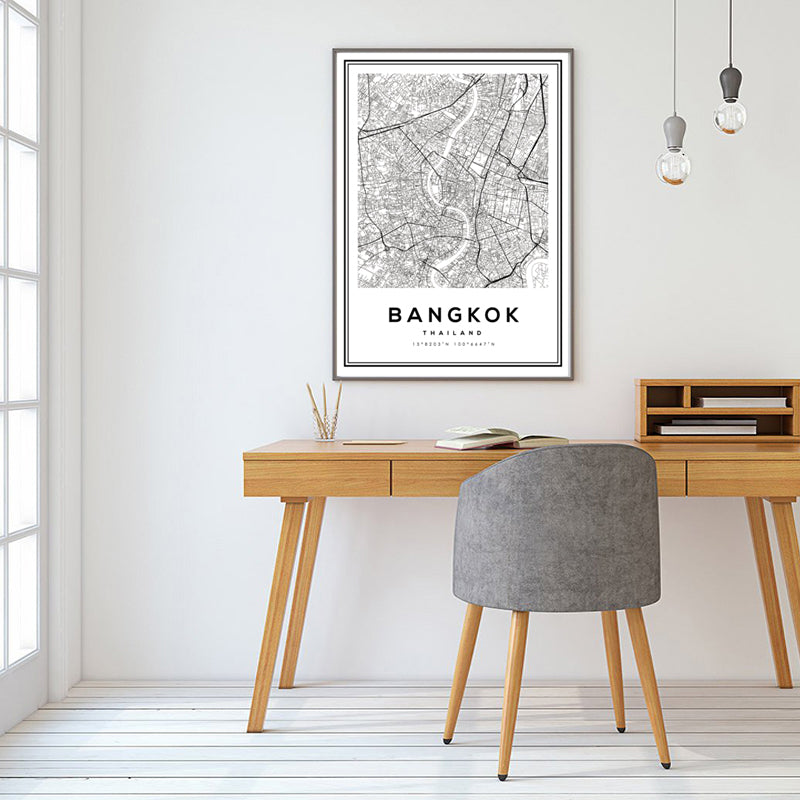 Svart og hvit Bangkok by - lerret veggkunst maleri | Skanto