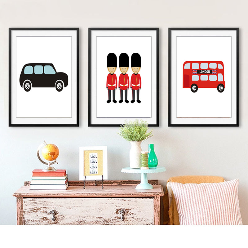 London Bus Tema Barnerom Decor - Lerret Veggkunst Maleri