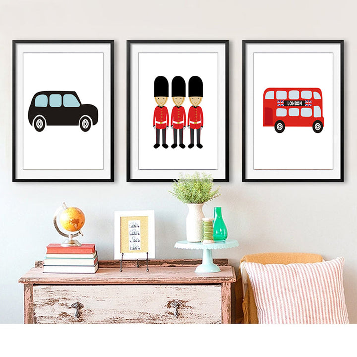 London Bus Tema Barnerom Decor - Lerret Veggkunst Maleri