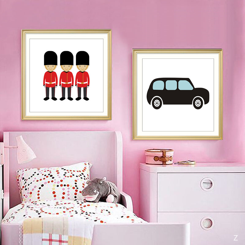 London Bus Tema Barnerom Decor - Lerret Veggkunst Maleri