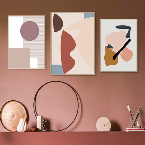 Abstracte varme geometriske design - Lerret veggkunst maleri | Skanto