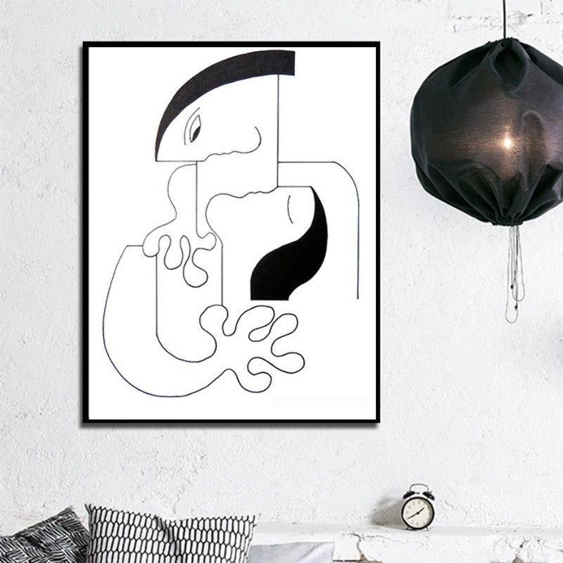 Minimalistisk abstrakt svart hvit parfigur - lerret veggkunstmaleri