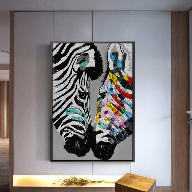 Moderne, fargerike zebra dyrebilde på lerret
