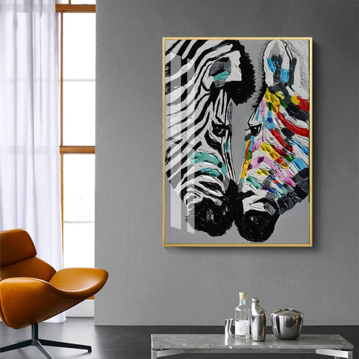 Moderne, fargerike zebra dyrebilde på lerret