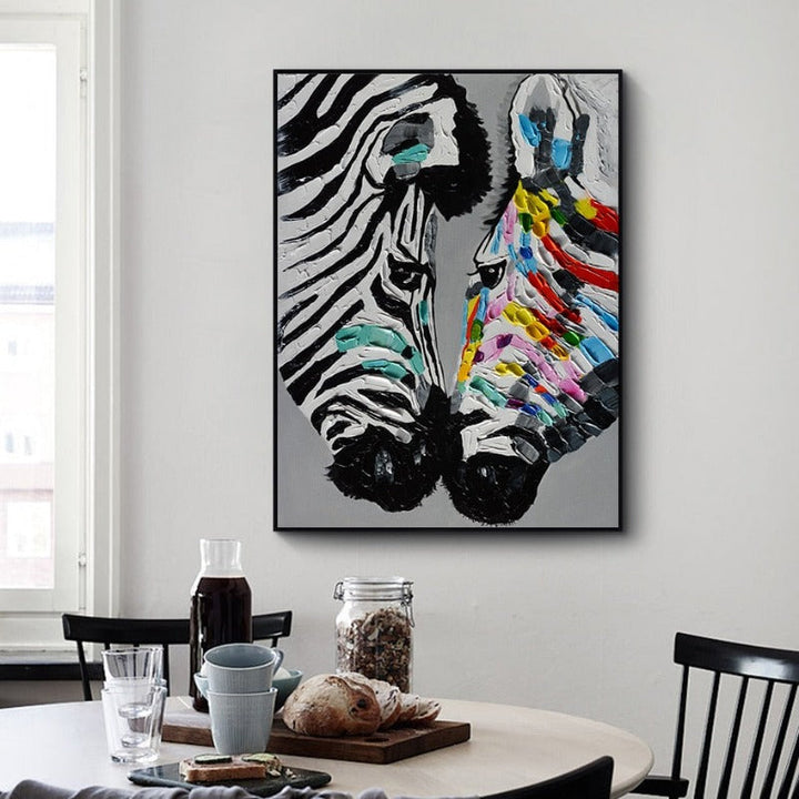 Moderne, fargerike zebra dyrebilde på lerret