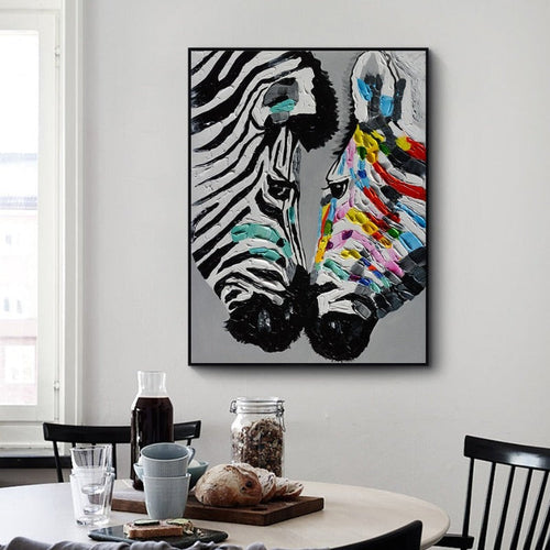 Moderne, fargerike zebra dyrebilde på lerret
