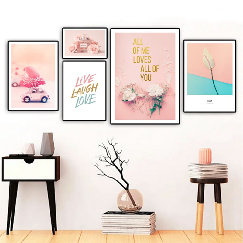 Moderne rosa mote-kjærlighet-liv-latter-rose - lerretbilde