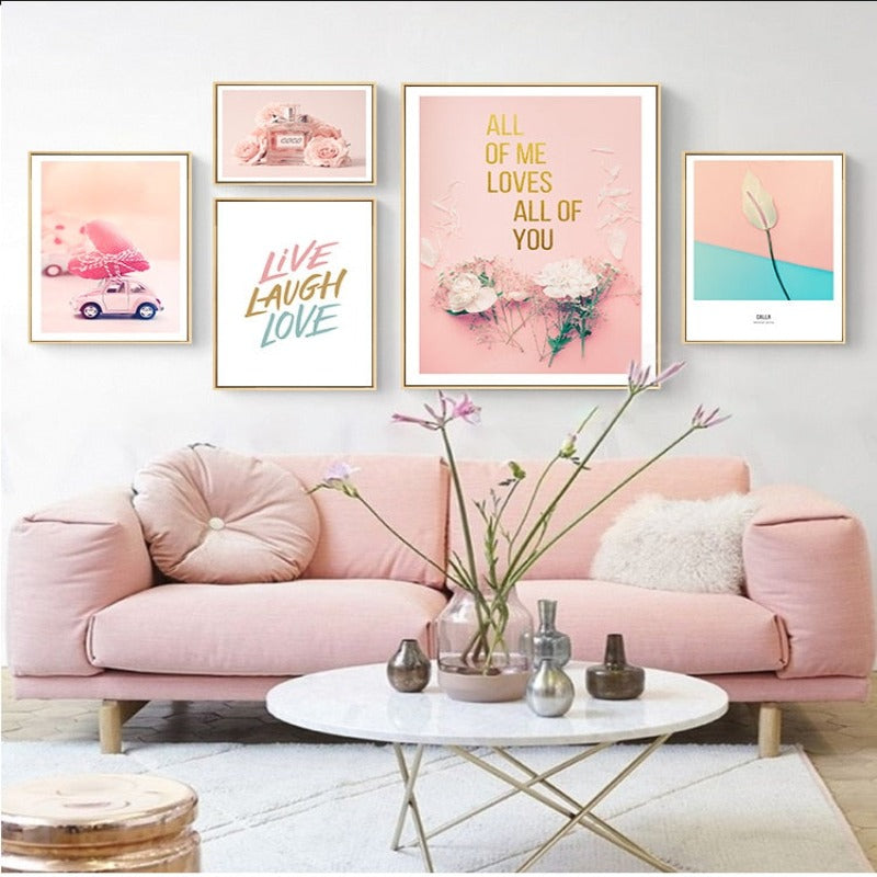 Moderne rosa mote-kjærlighet-liv-latter-rose - lerretbilde