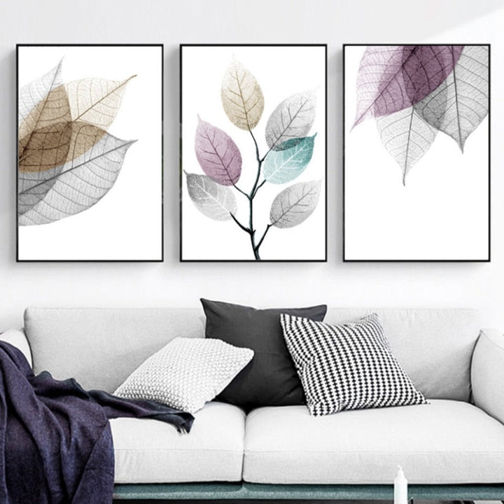 Skandinavisk abstrakt transparent blad veggkunst på lerret