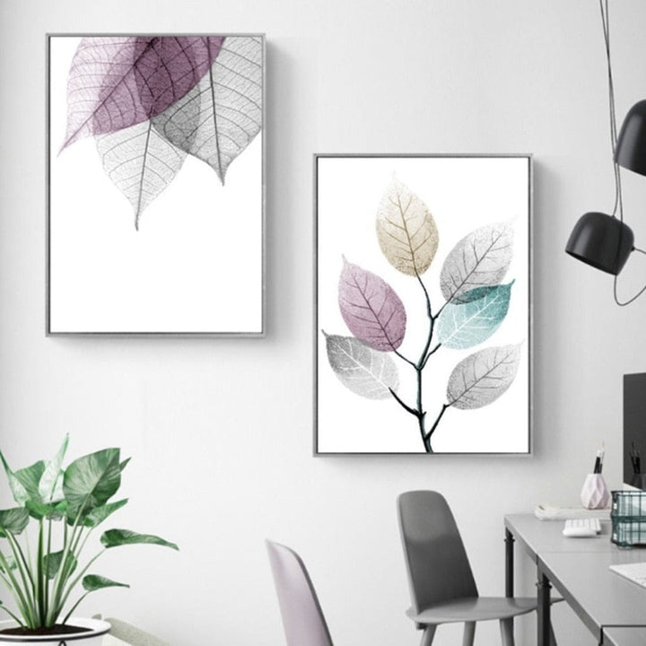 Skandinavisk abstrakt transparent blad veggkunst på lerret