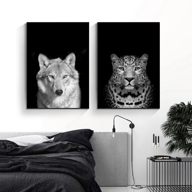 Skanto | Natur Ville Dyr Afrika Wildlife Svart Hvit - Lerretsveggkunst Maleri
