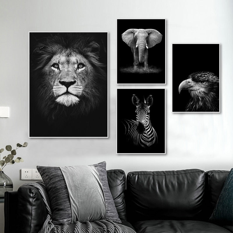Skanto | Natur Ville Dyr Afrika Wildlife Svart Hvit - Lerretsveggkunst Maleri