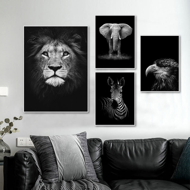 Skanto | Natur Ville Dyr Afrika Wildlife Svart Hvit - Lerretsveggkunst Maleri