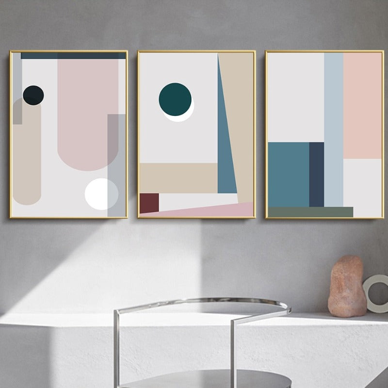 Minimalistisk Abstrakt Geometrisk Pink Blå - Lerret Veggkunst Maleri