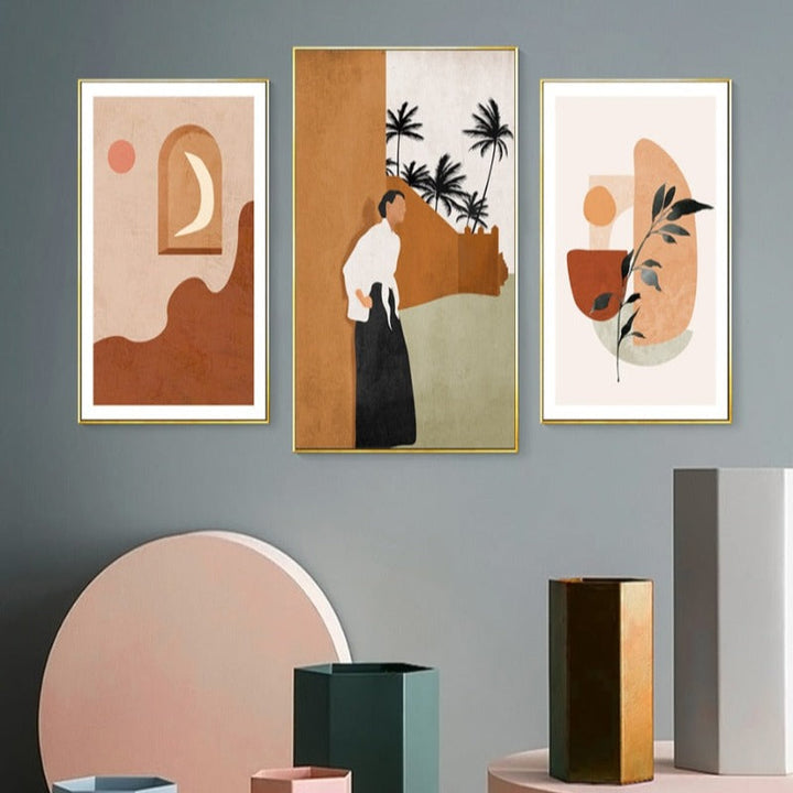 Abstract Still Life Beige Plants - Lerret Veggkunst Maleri | Skanto