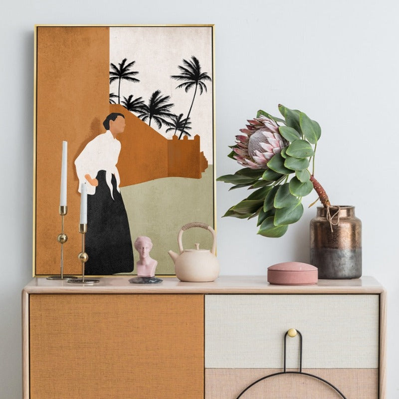 Abstract Still Life Beige Plants - Lerret Veggkunst Maleri | Skanto