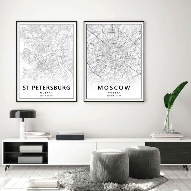 Moskva St. Petersburg bykart Russland - lerret veggkunst maleri